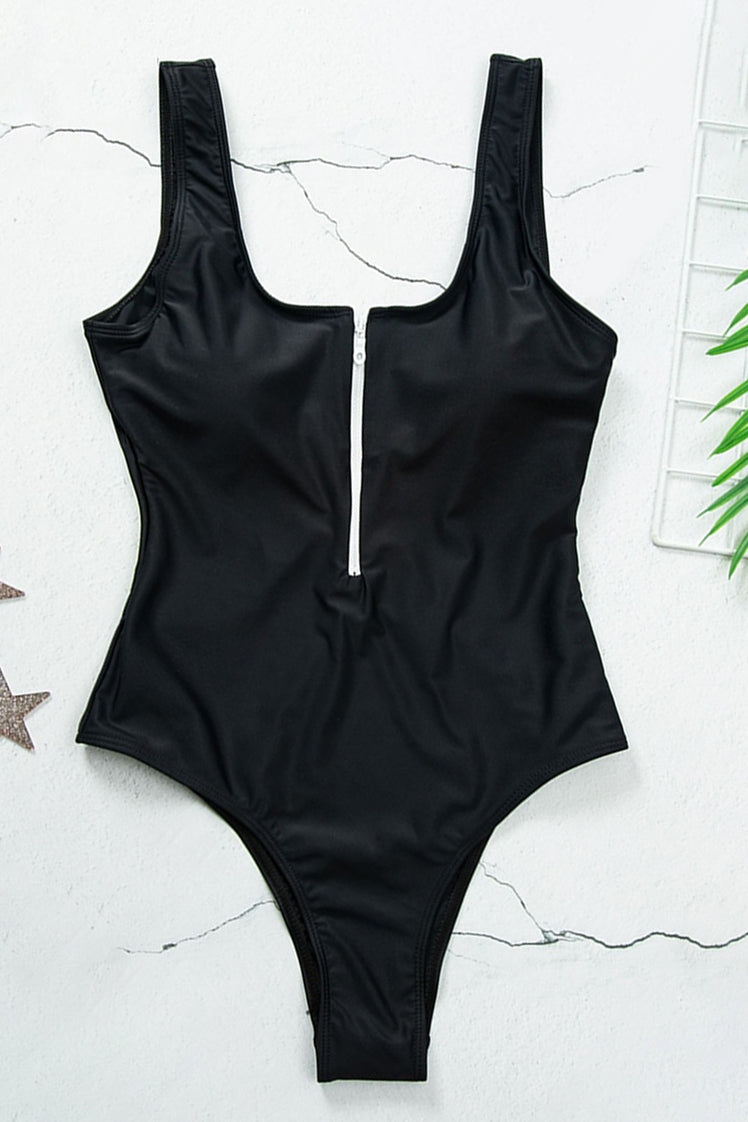 V-Neck Swimsuit with Zip