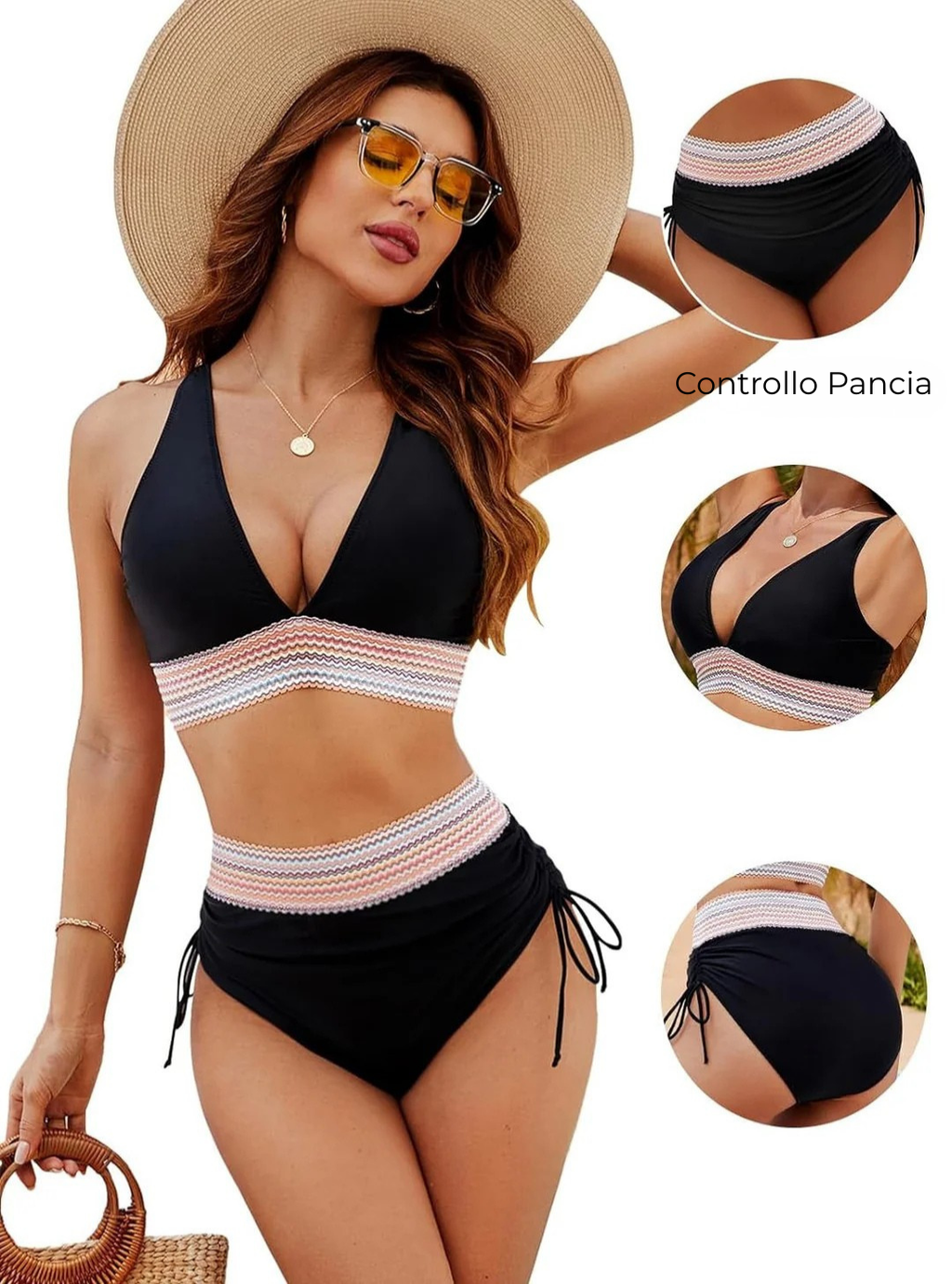 High-Waisted Women's Bikini with Tummy Control - Support, Comfort, and Slimming Line - White