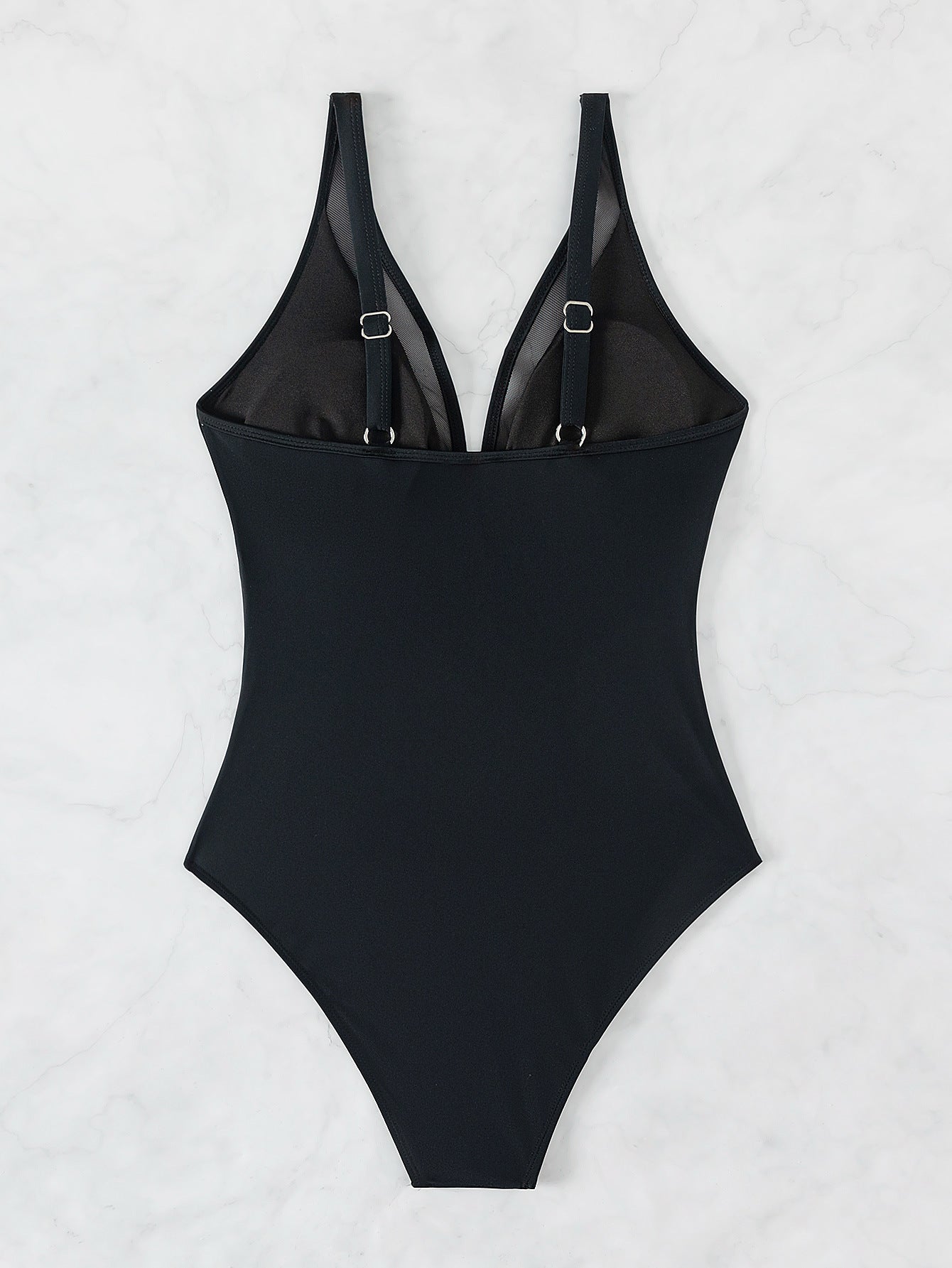 V-Neck Swimsuit with Adjustable Straps and Sheer Detail