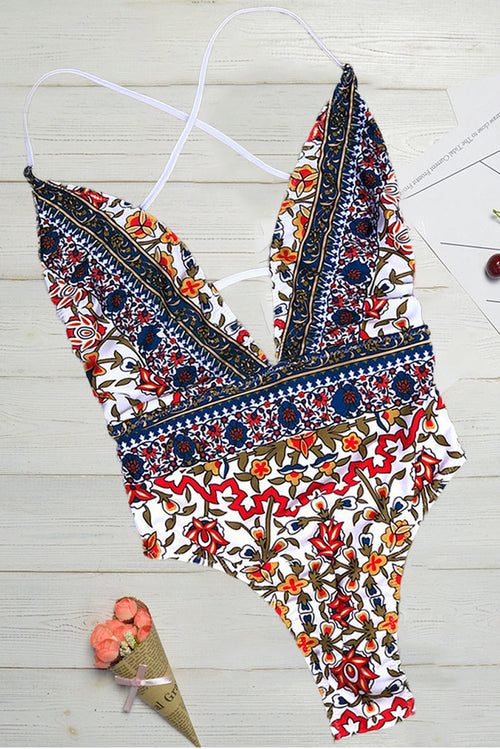 Boho Print V-Neck Swimsuit
