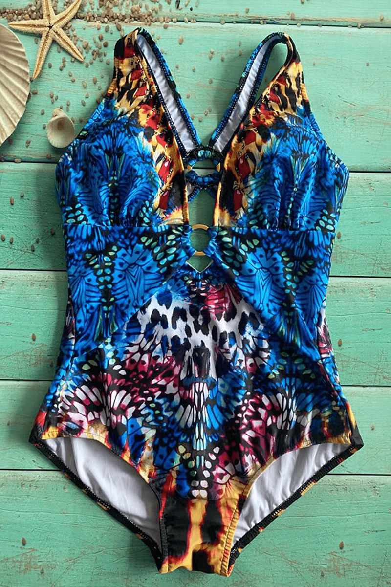 Jungle Chic – One-Piece Swimsuit with Animal Print and Gold Detail