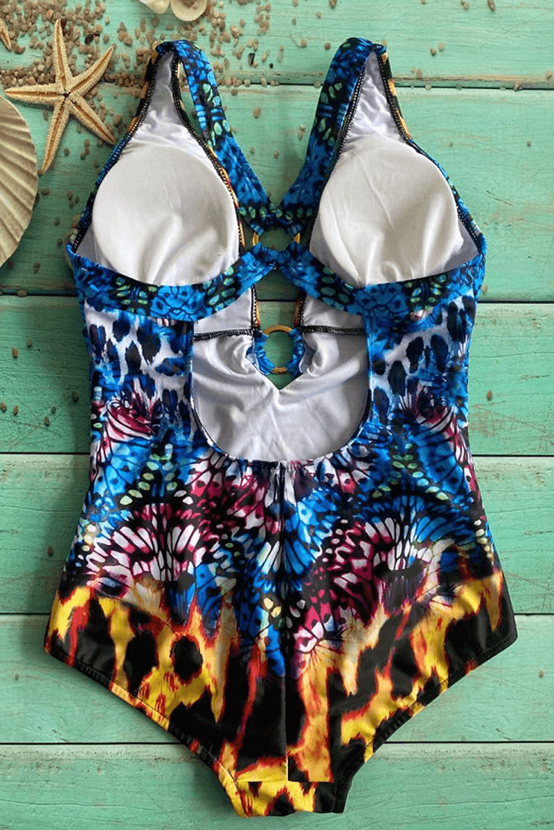 Jungle Chic – One-Piece Swimsuit with Animal Print and Gold Detail