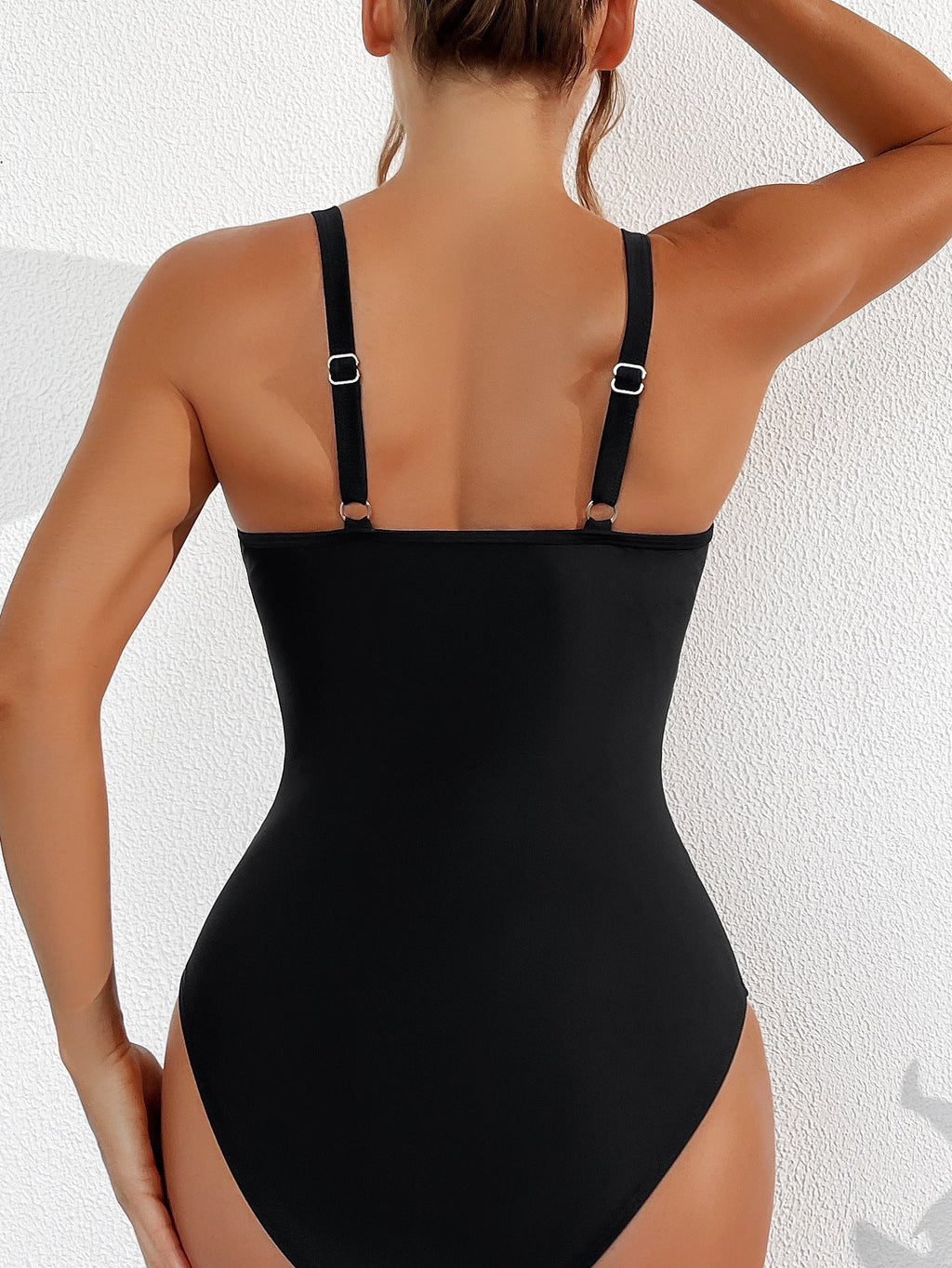 V-Neck Swimsuit with Adjustable Straps and Sheer Detail