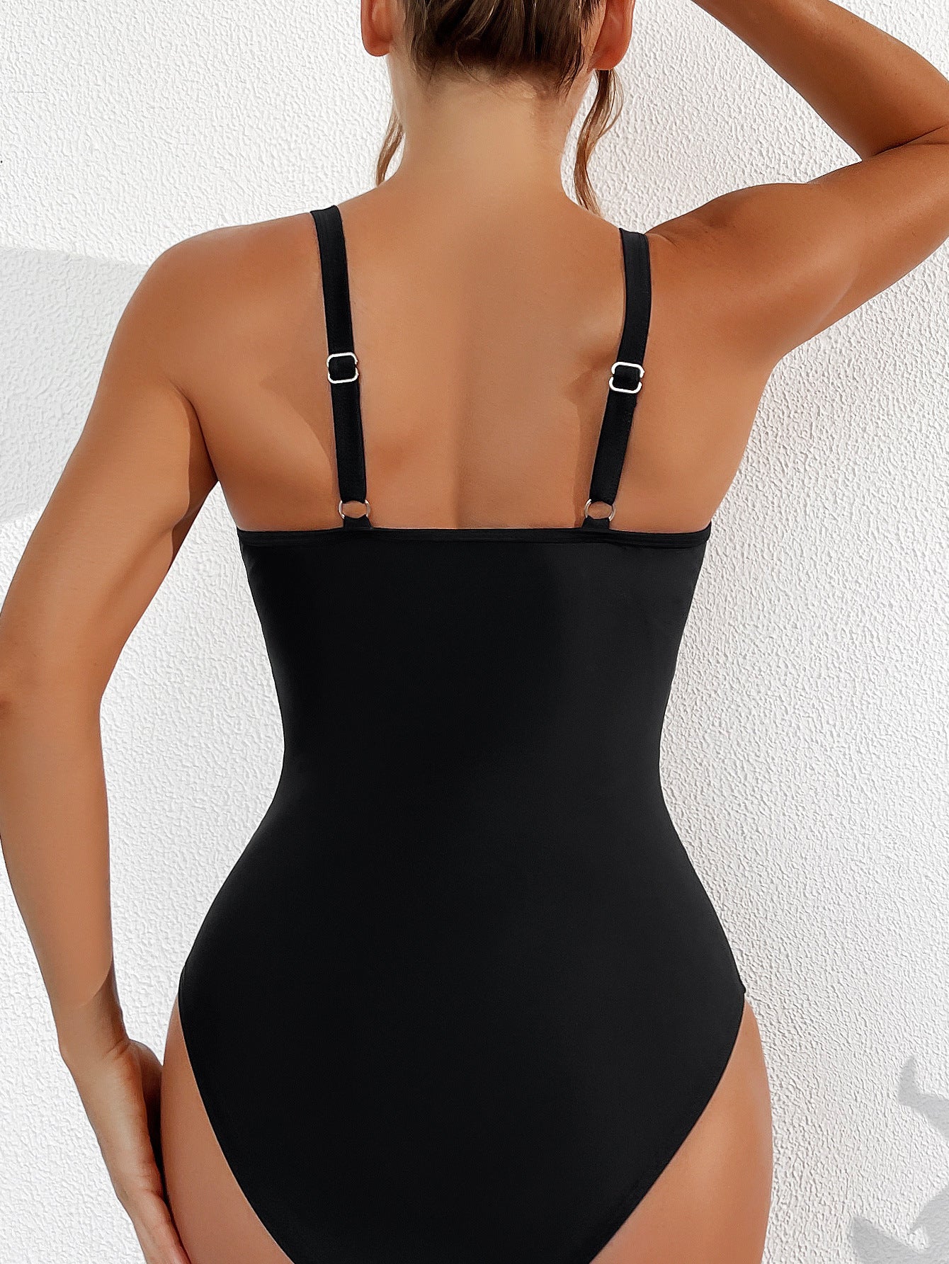 V-Neck Swimsuit with Adjustable Straps and Sheer Detail