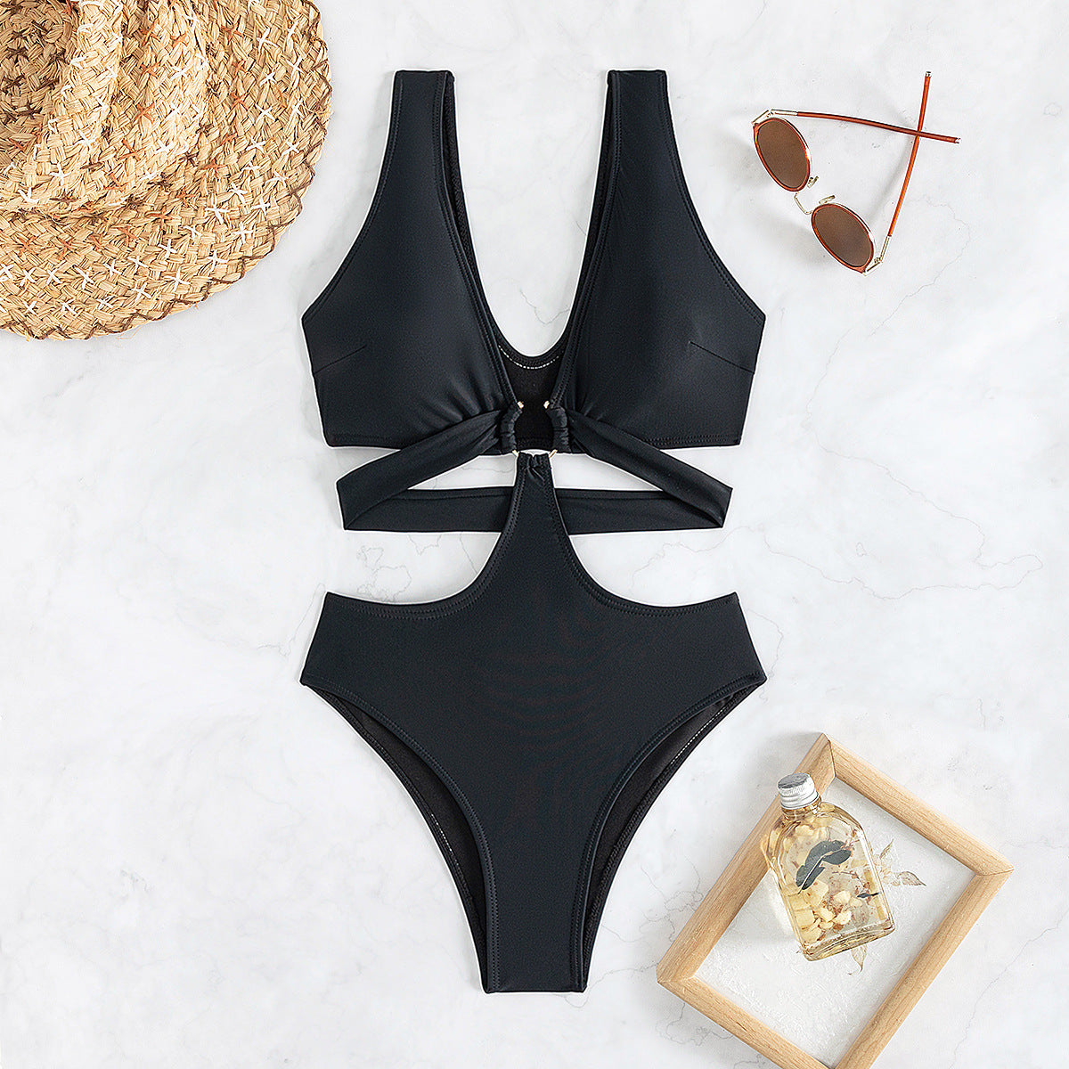 V-Neck Swimsuit with Cut Out