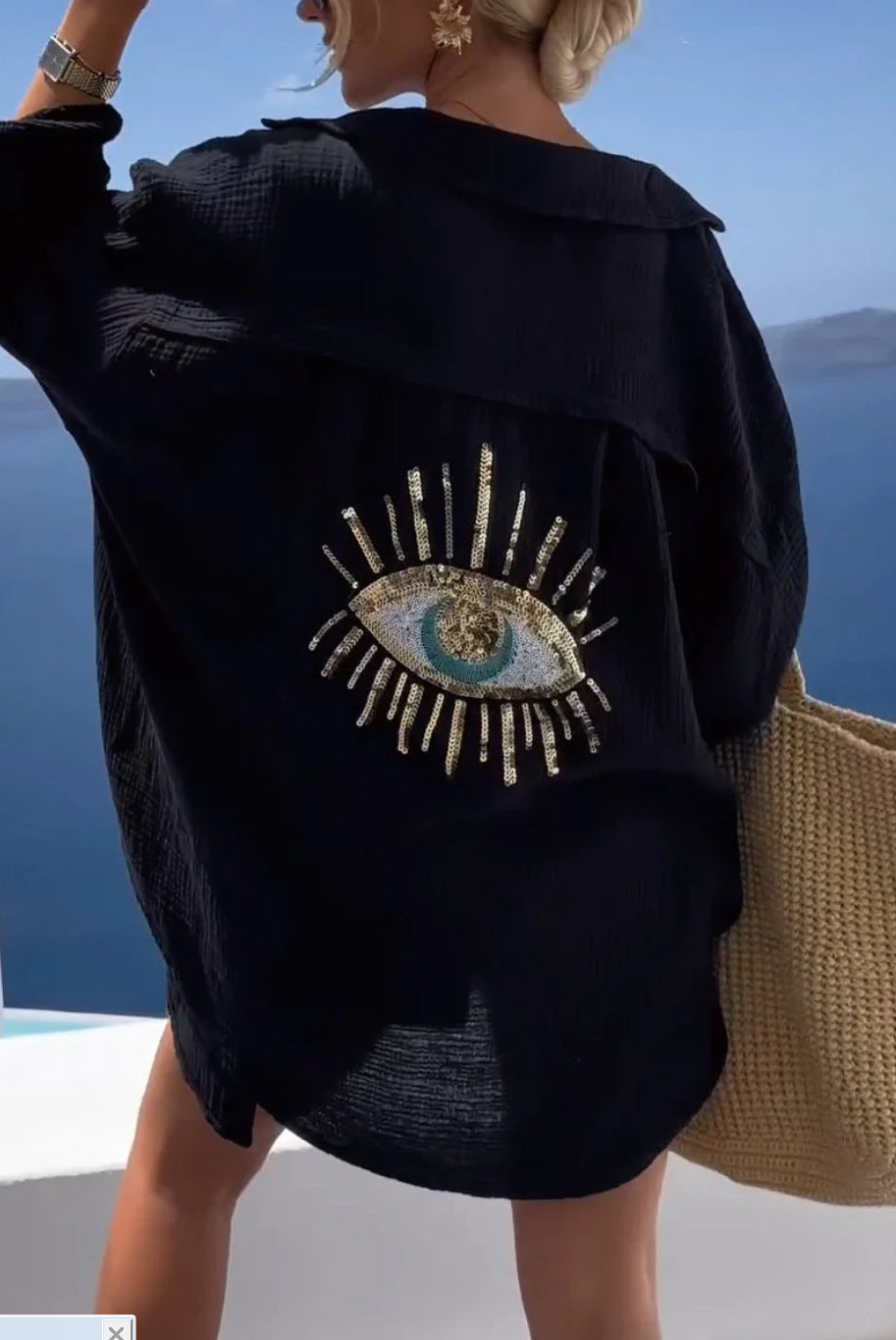 Oversized Shirt with Turkish Eye Detail