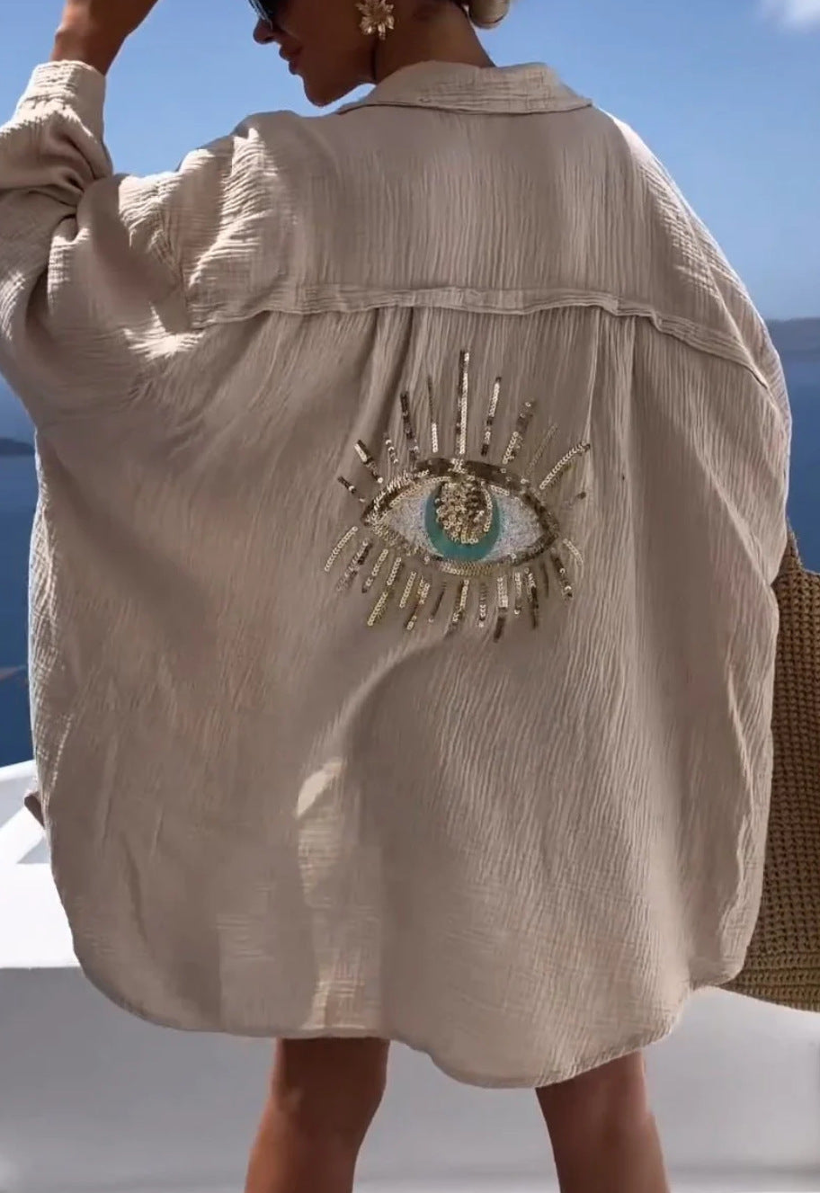 Oversized Shirt with Turkish Eye Detail