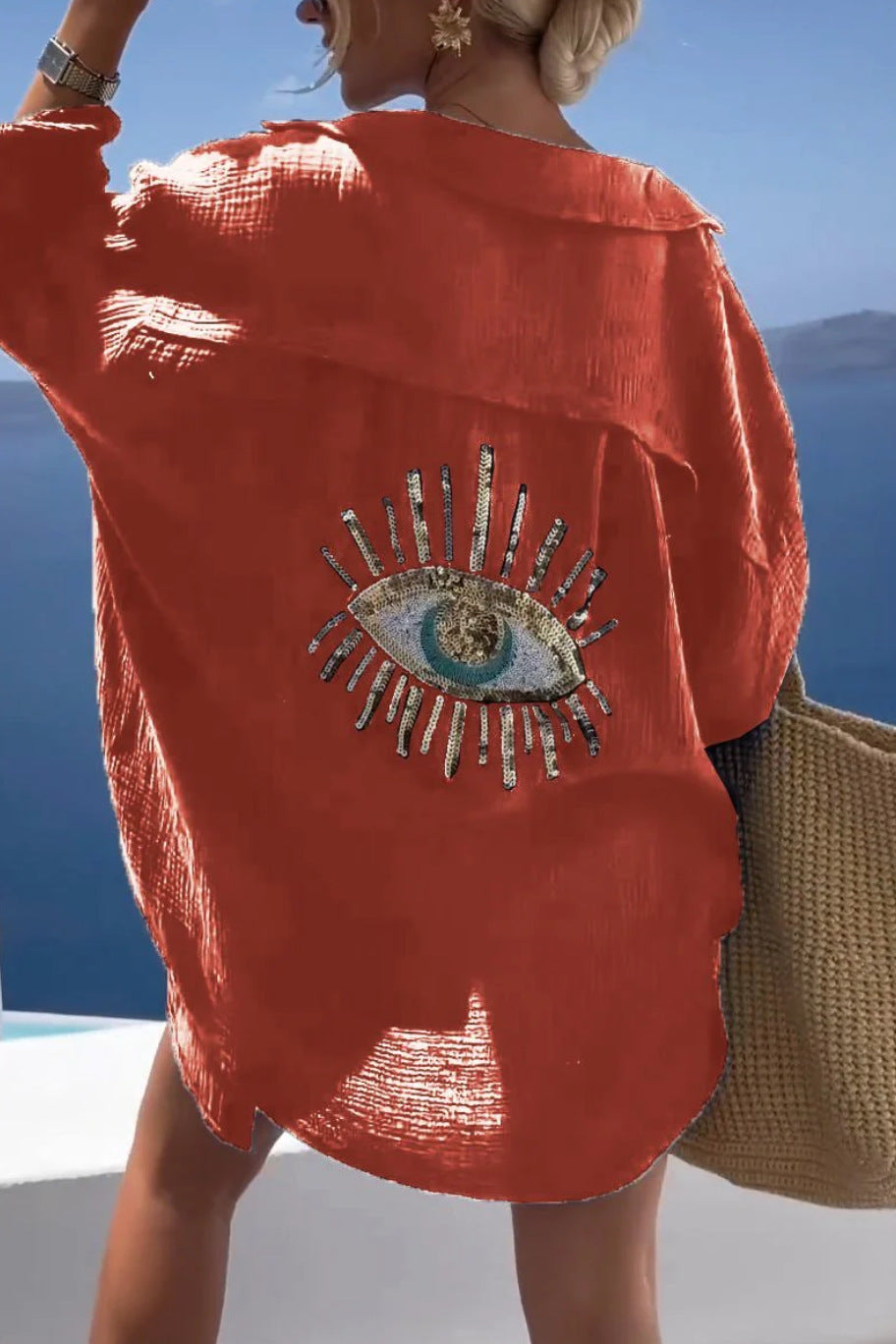 Oversized Shirt with Turkish Eye Detail