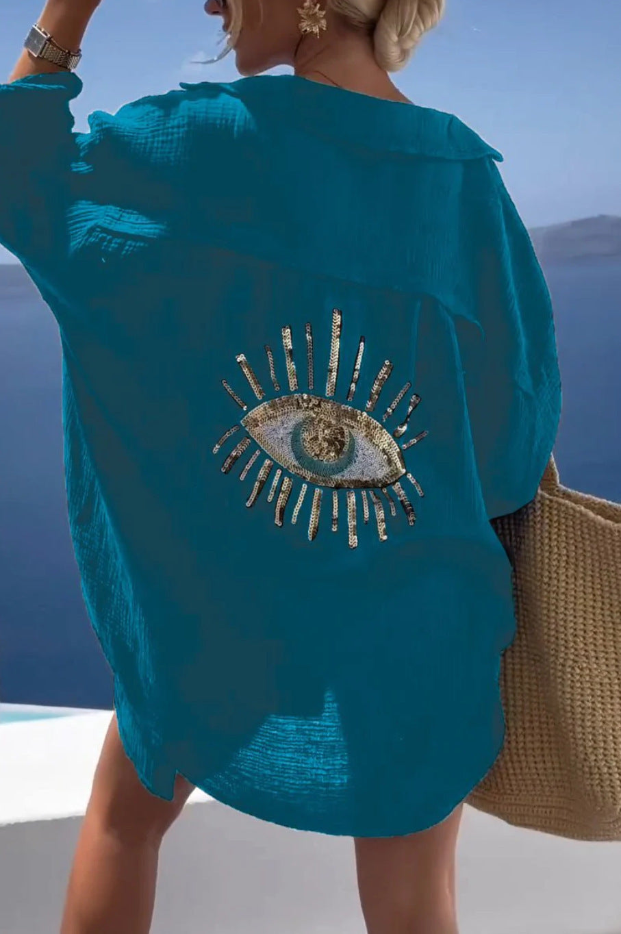 Oversized Shirt with Turkish Eye Detail