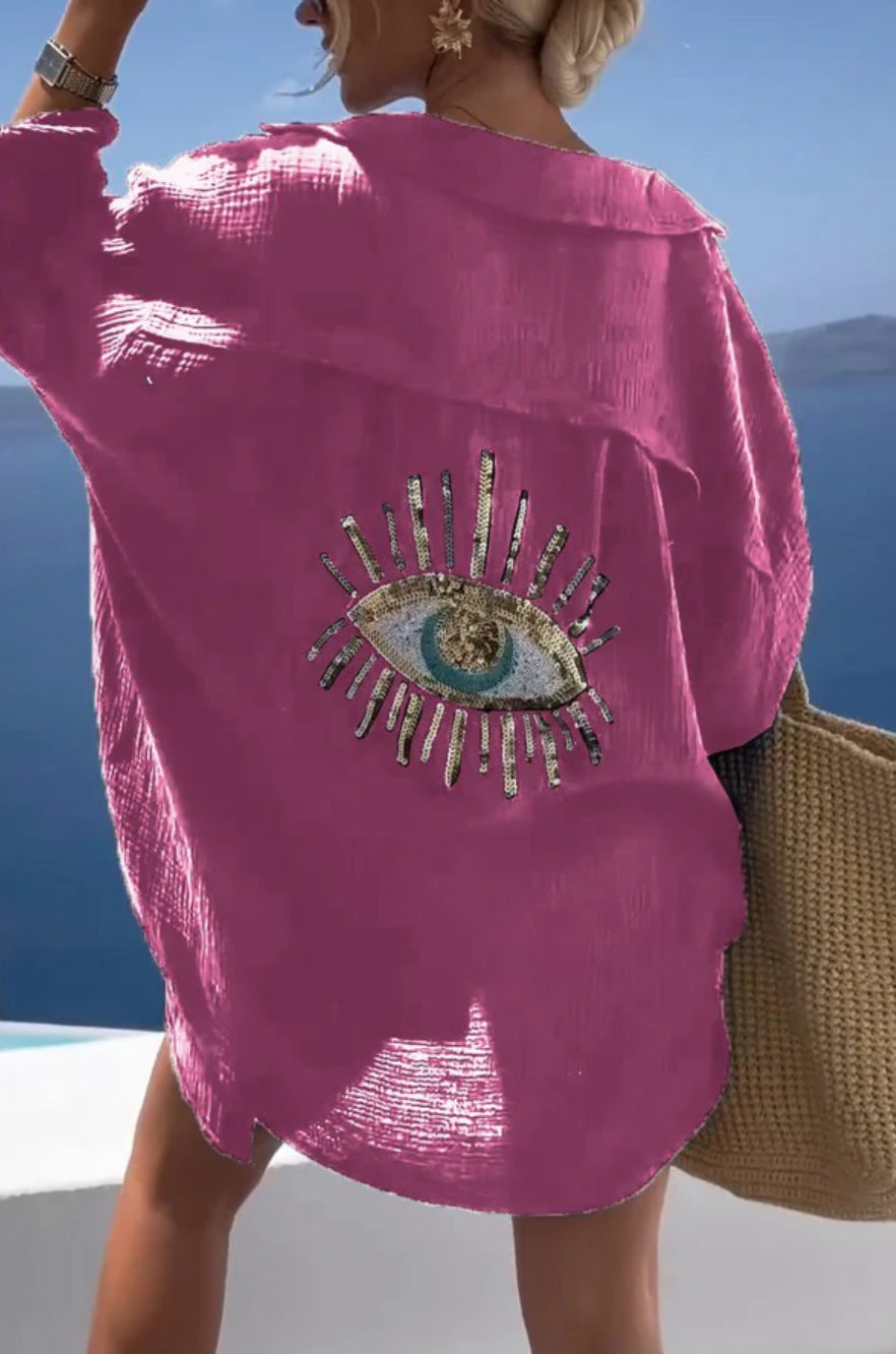 Oversized Shirt with Turkish Eye Detail